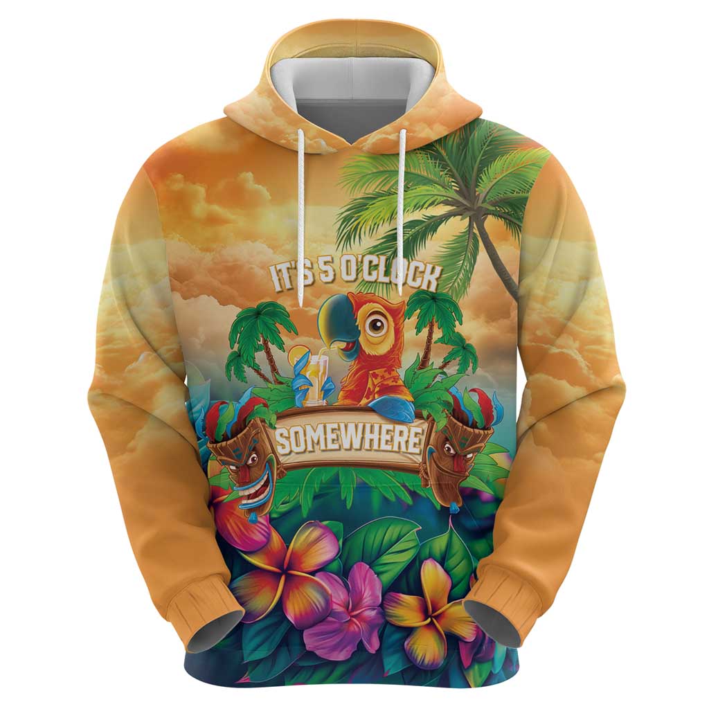 5 Oclock Somewhere Personalized Zip Hoodie Hawaii Parrots Plumeria Summer Vibe LT9 - Polynesian Pride
