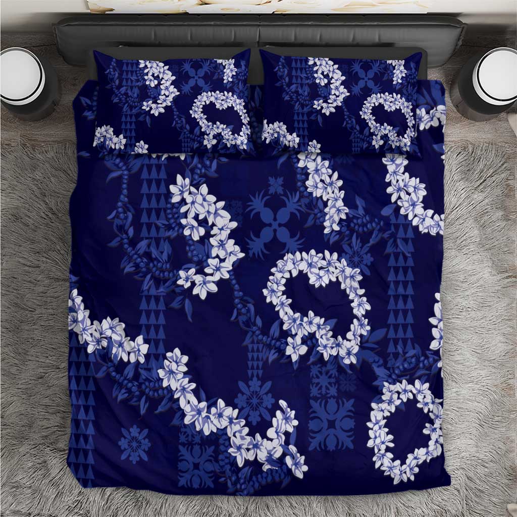Mokihana Maile and Ilima Leis Bedding Set Uliuli Hawaiian Tapa Quilt Pattern LT9 Blue - Polynesian Pride