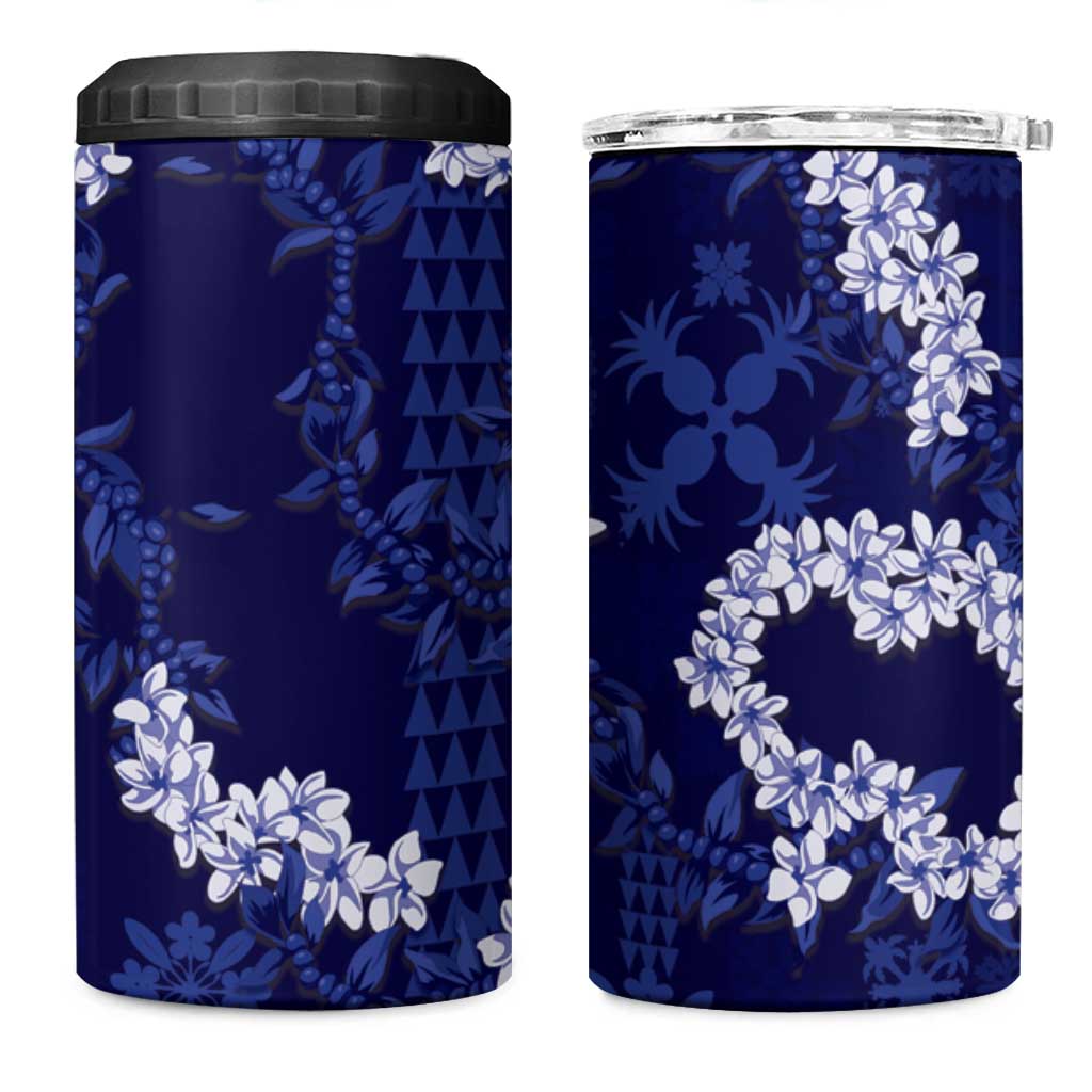 Mokihana Maile and Ilima Leis 4 in 1 Can Cooler Tumbler Uliuli Hawaiian Tapa Quilt Pattern LT9 One Size: 16 oz Blue - Polynesian Pride
