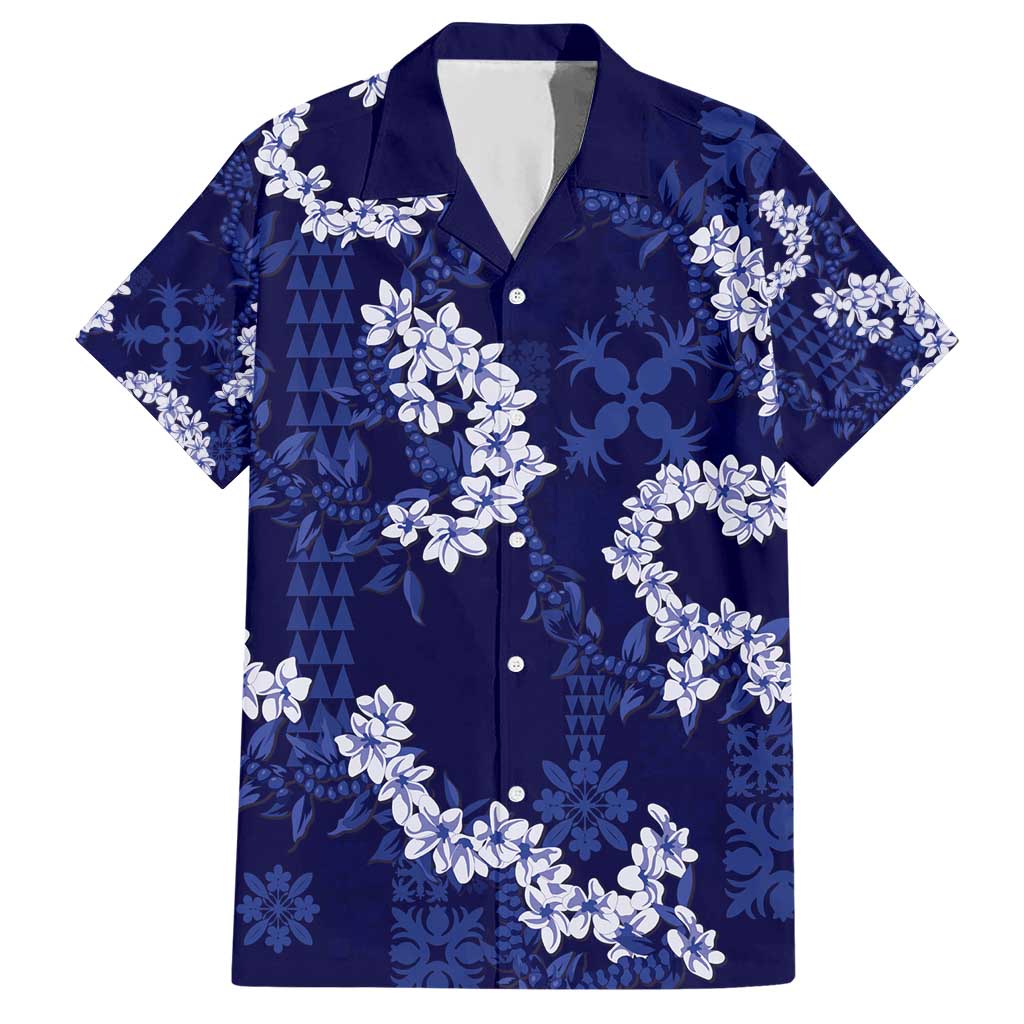 Mokihana Maile and Ilima Leis Hawaiian Shirt Uliuli Hawaiian Tapa Quilt Pattern LT9 Blue - Polynesian Pride