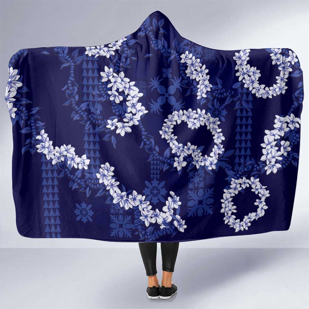 Mokihana Maile and Ilima Leis Hooded Blanket Uliuli Hawaiian Tapa Quilt Pattern LT9 One Size Blue - Polynesian Pride
