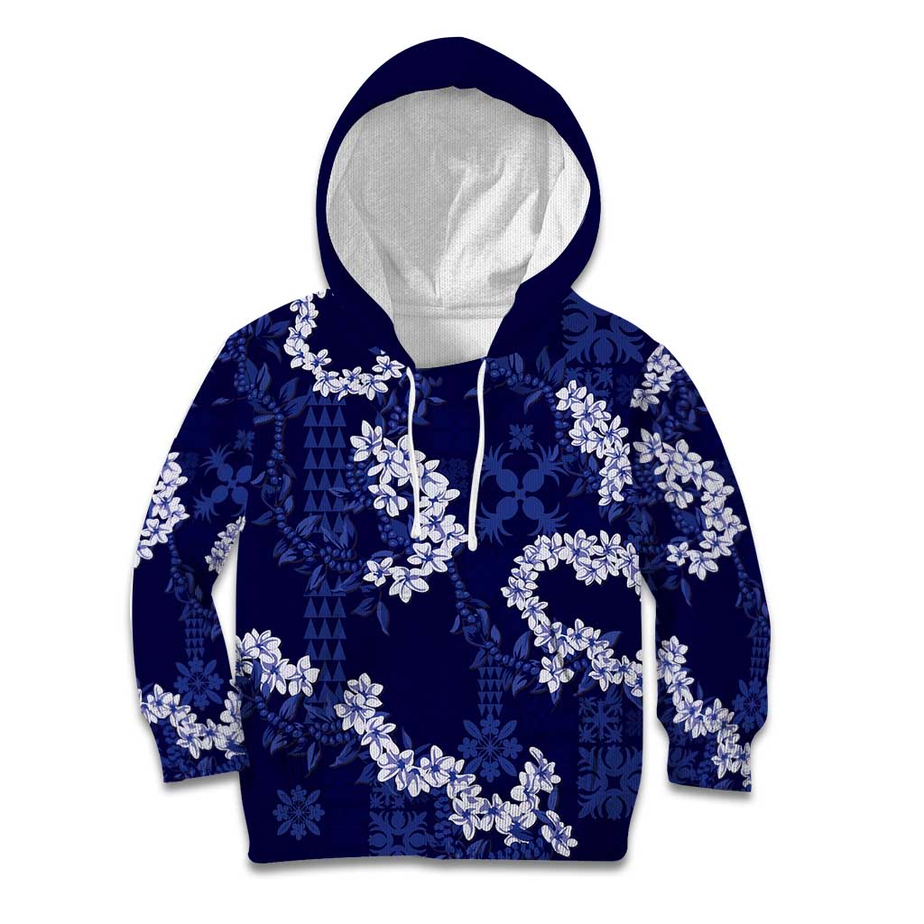 Mokihana Maile and Ilima Leis Kid Hoodie Uliuli Hawaiian Tapa Quilt Pattern LT9 Hoodie Blue - Polynesian Pride