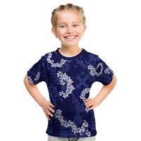 Mokihana Maile and Ilima Leis Kid T Shirt Uliuli Hawaiian Tapa Quilt Pattern LT9 Blue - Polynesian Pride