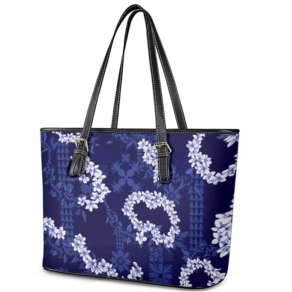 Mokihana Maile and Ilima Leis Leather Tote Bag Uliuli Hawaiian Tapa Quilt Pattern LT9 - Polynesian Pride