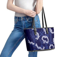 Mokihana Maile and Ilima Leis Leather Tote Bag Uliuli Hawaiian Tapa Quilt Pattern LT9 - Polynesian Pride