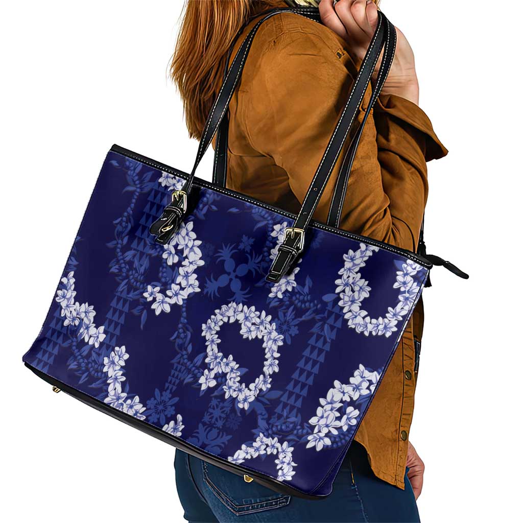 Mokihana Maile and Ilima Leis Leather Tote Bag Uliuli Hawaiian Tapa Quilt Pattern LT9 - Polynesian Pride