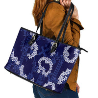Mokihana Maile and Ilima Leis Leather Tote Bag Uliuli Hawaiian Tapa Quilt Pattern LT9 - Polynesian Pride