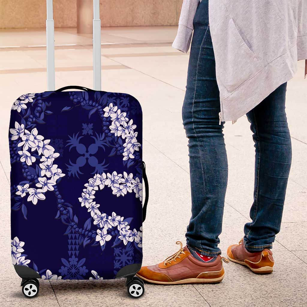 Mokihana Maile and Ilima Leis Luggage Cover Uliuli Hawaiian Tapa Quilt Pattern LT9 Blue - Polynesian Pride