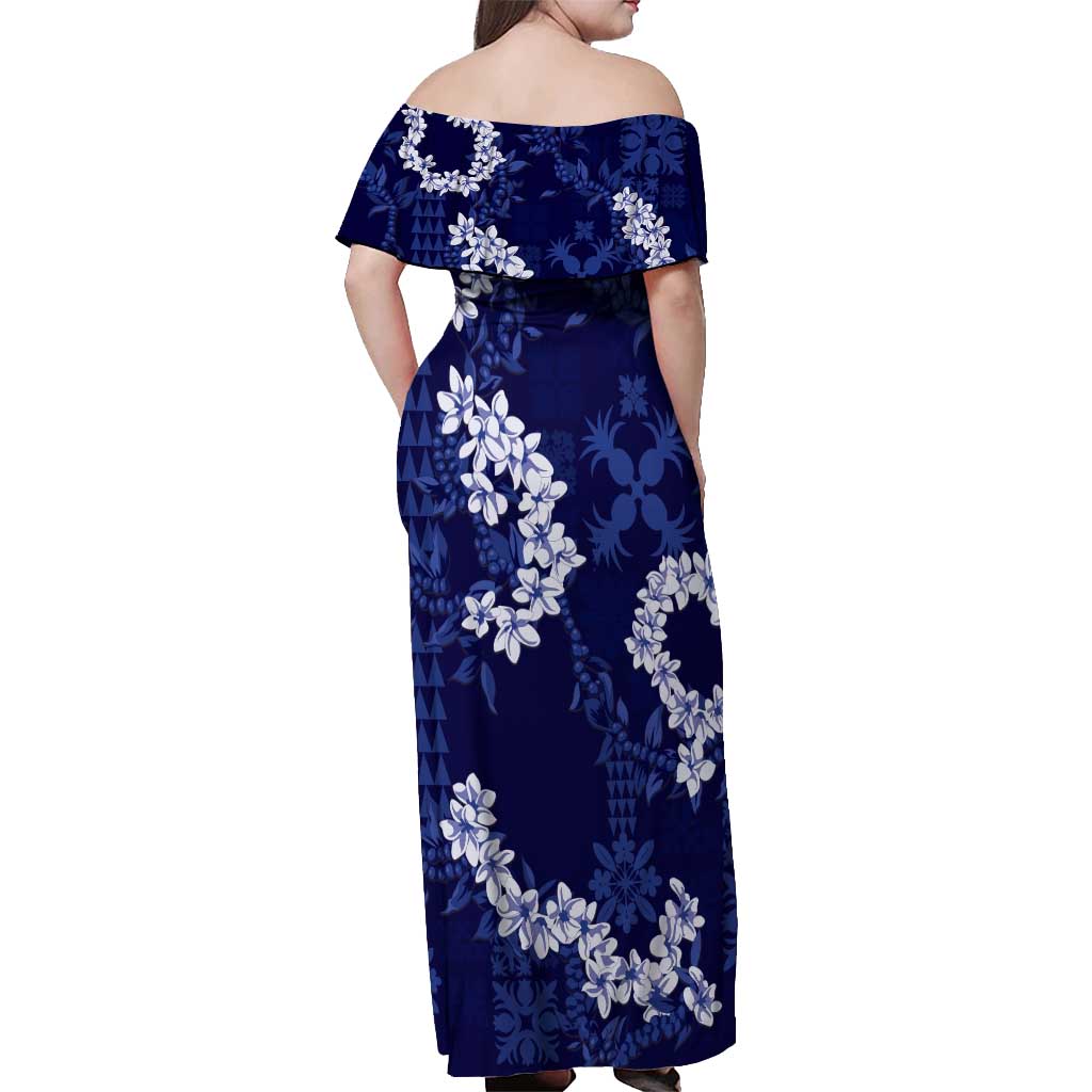 Mokihana Maile and Ilima Leis Off Shoulder Maxi Dress Uliuli Hawaiian Tapa Quilt Pattern LT9 - Polynesian Pride
