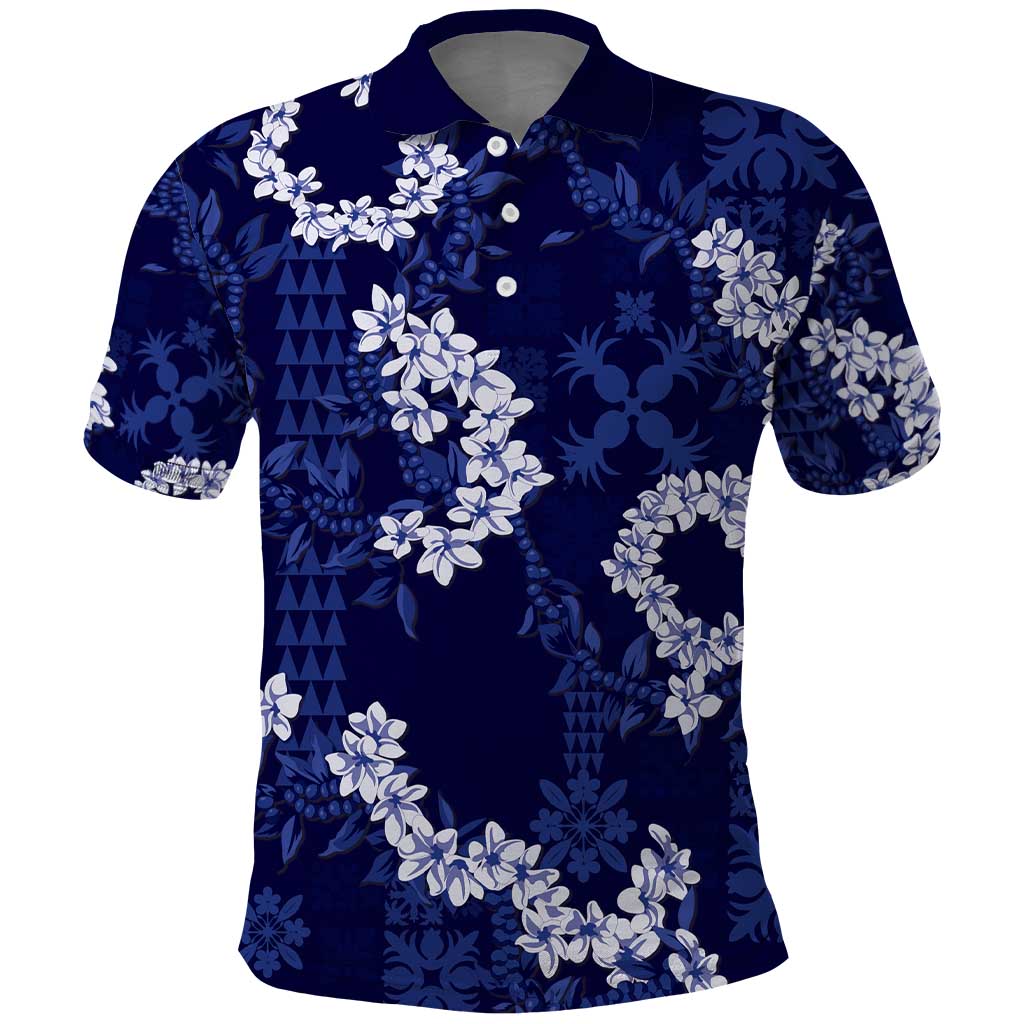 Mokihana Maile and Ilima Leis Polo Shirt Uliuli Hawaiian Tapa Quilt Pattern LT9 Blue - Polynesian Pride