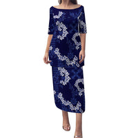 Mokihana Maile and Ilima Leis Puletasi Uliuli Hawaiian Tapa Quilt Pattern LT9 Long Dress Blue - Polynesian Pride