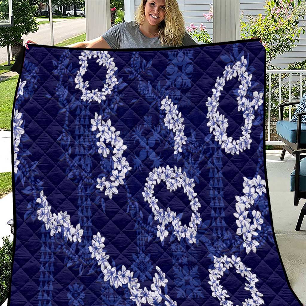 Mokihana Maile and Ilima Leis Quilt Uliuli Hawaiian Tapa Quilt Pattern LT9 Blue - Polynesian Pride
