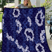 Mokihana Maile and Ilima Leis Quilt Uliuli Hawaiian Tapa Quilt Pattern LT9 Blue - Polynesian Pride