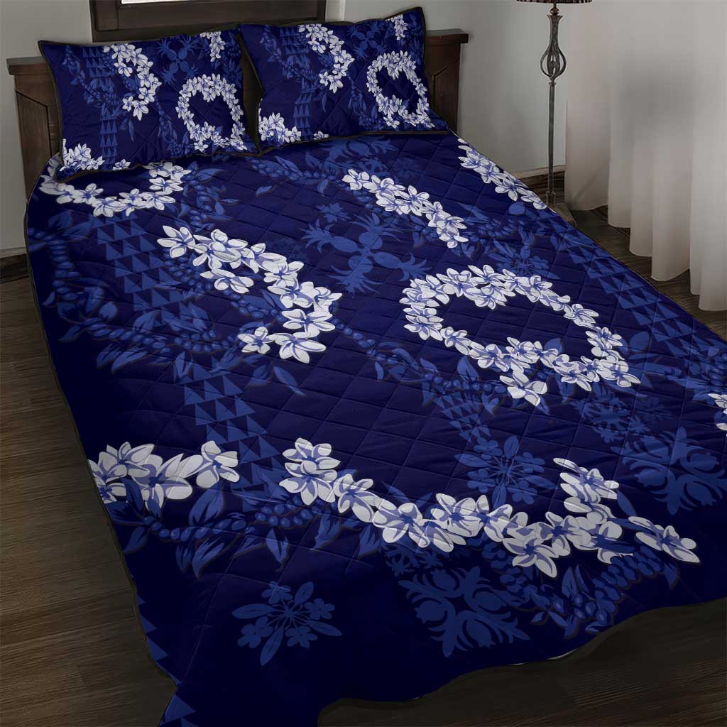 Mokihana Maile and Ilima Leis Quilt Bed Set Uliuli Hawaiian Tapa Quilt Pattern LT9 Blue - Polynesian Pride