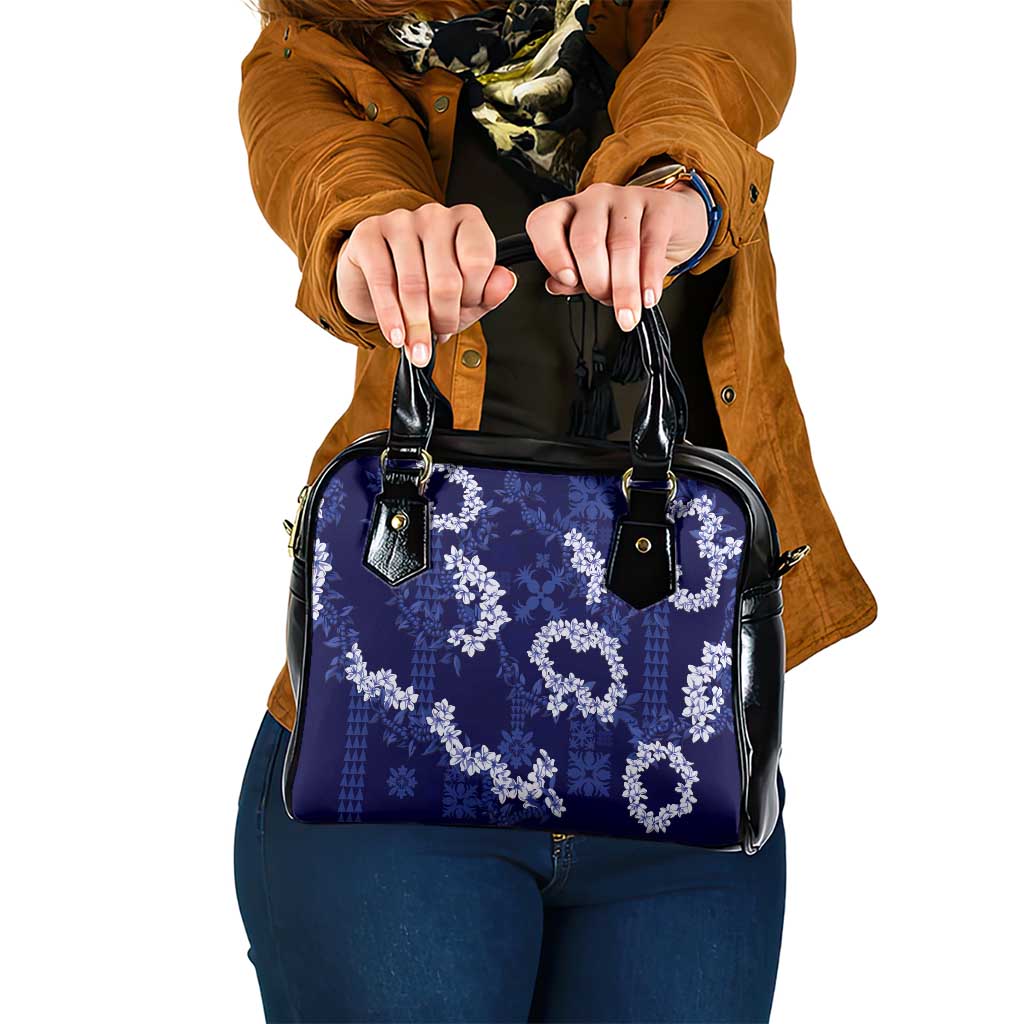 Mokihana Maile and Ilima Leis Shoulder Handbag Uliuli Hawaiian Tapa Quilt Pattern LT9 One Size Blue - Polynesian Pride