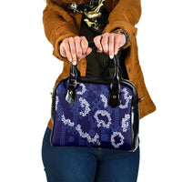 Mokihana Maile and Ilima Leis Shoulder Handbag Uliuli Hawaiian Tapa Quilt Pattern LT9 One Size Blue - Polynesian Pride