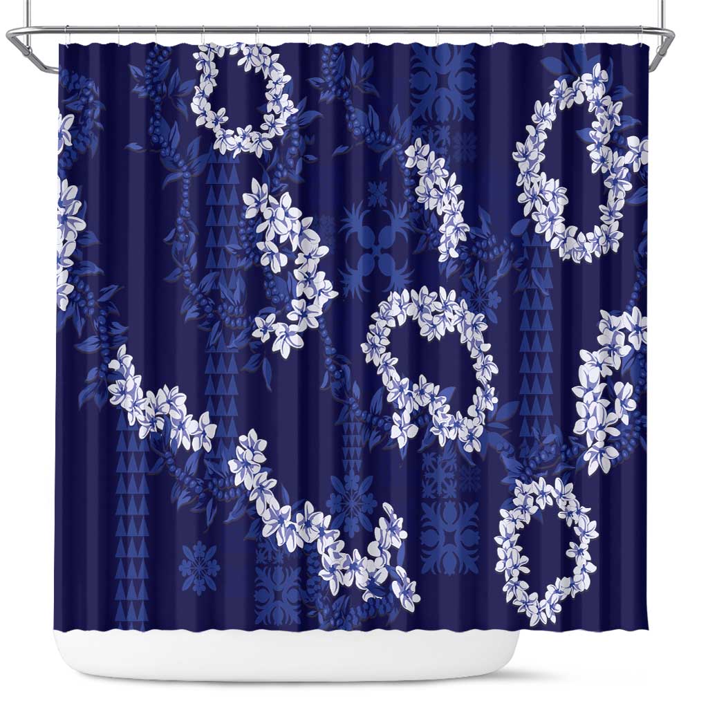 Mokihana Maile and Ilima Leis Shower Curtain Uliuli Hawaiian Tapa Quilt Pattern LT9 Blue - Polynesian Pride