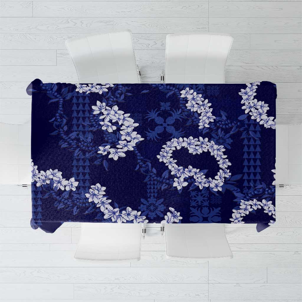 Mokihana Maile and Ilima Leis Tablecloth Uliuli Hawaiian Tapa Quilt Pattern LT9 Blue - Polynesian Pride