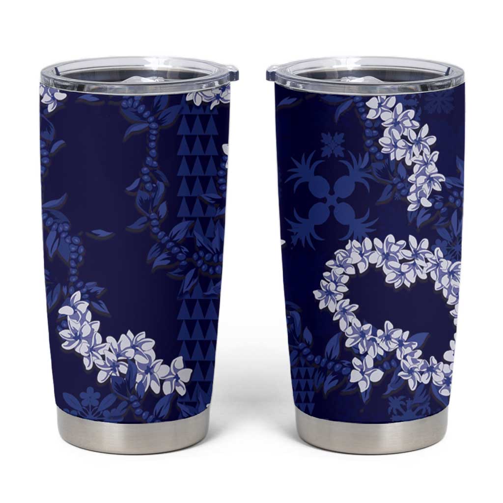 Mokihana Maile and Ilima Leis Tumbler Cup Uliuli Hawaiian Tapa Quilt Pattern LT9 Blue - Polynesian Pride