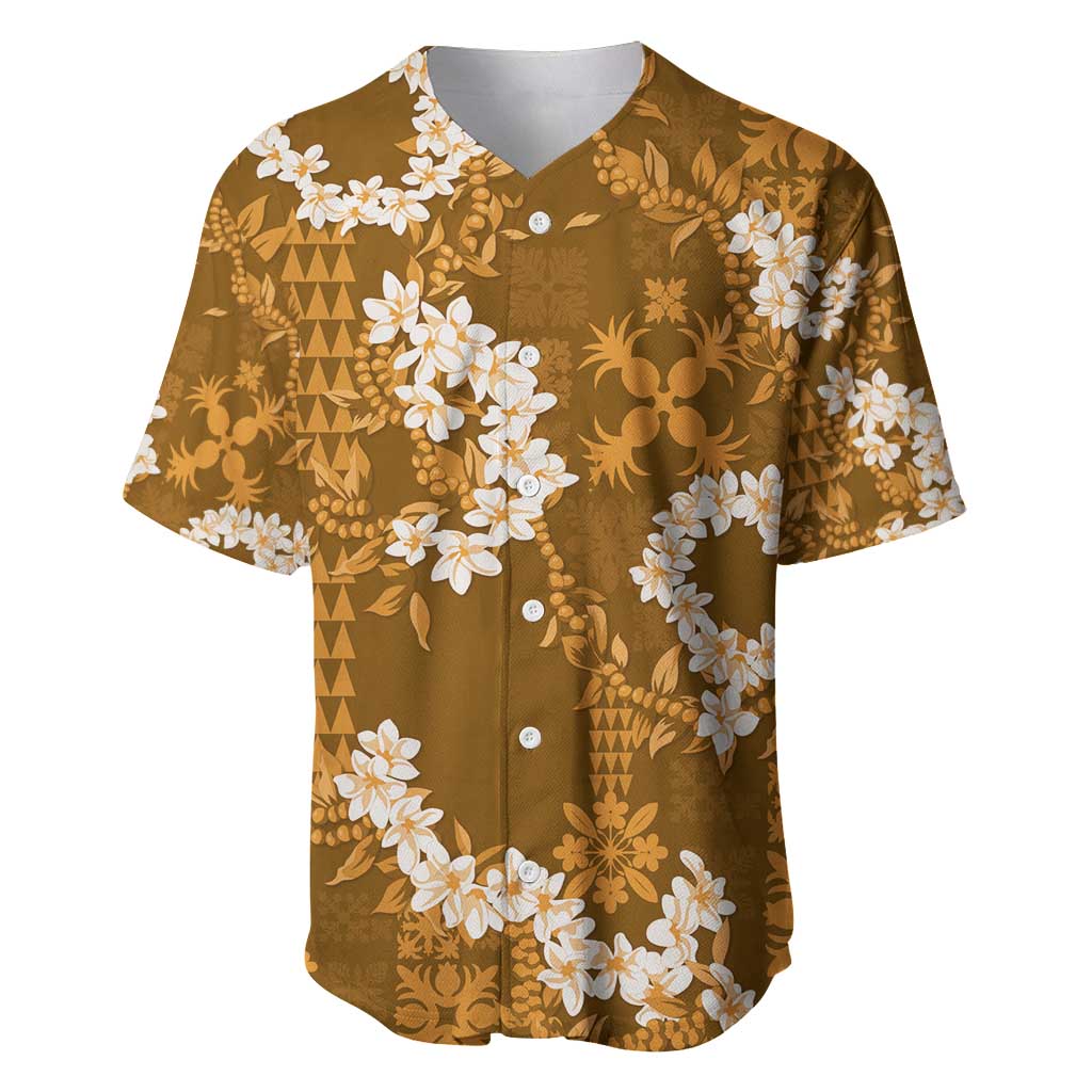 Mokihana Maile and Ilima Leis Baseball Jersey Alani Hawaiian Tapa Quilt Pattern LT9 Gold - Polynesian Pride
