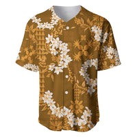 Mokihana Maile and Ilima Leis Baseball Jersey Alani Hawaiian Tapa Quilt Pattern LT9 Gold - Polynesian Pride