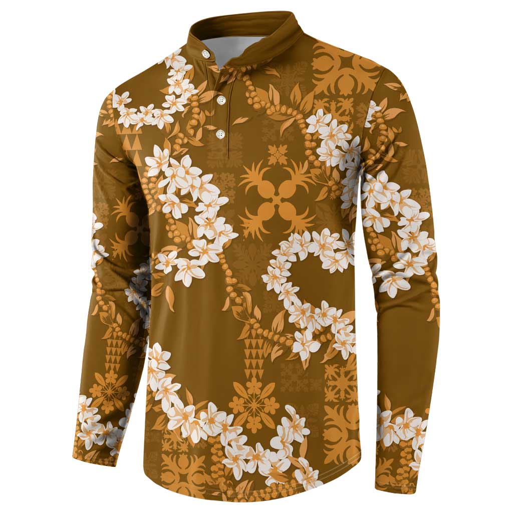 Mokihana Maile and Ilima Leis Button Sweatshirt Alani Hawaiian Tapa Quilt Pattern LT9 - Polynesian Pride