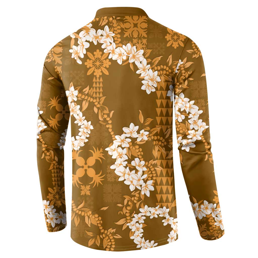 Mokihana Maile and Ilima Leis Button Sweatshirt Alani Hawaiian Tapa Quilt Pattern LT9 - Polynesian Pride