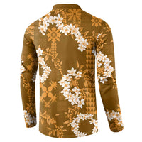 Mokihana Maile and Ilima Leis Button Sweatshirt Alani Hawaiian Tapa Quilt Pattern LT9 - Polynesian Pride