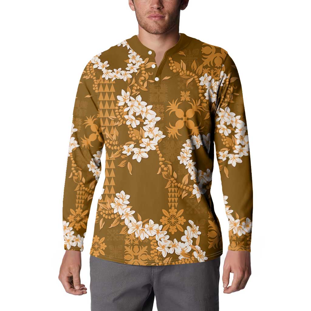 Mokihana Maile and Ilima Leis Button Sweatshirt Alani Hawaiian Tapa Quilt Pattern LT9 - Polynesian Pride