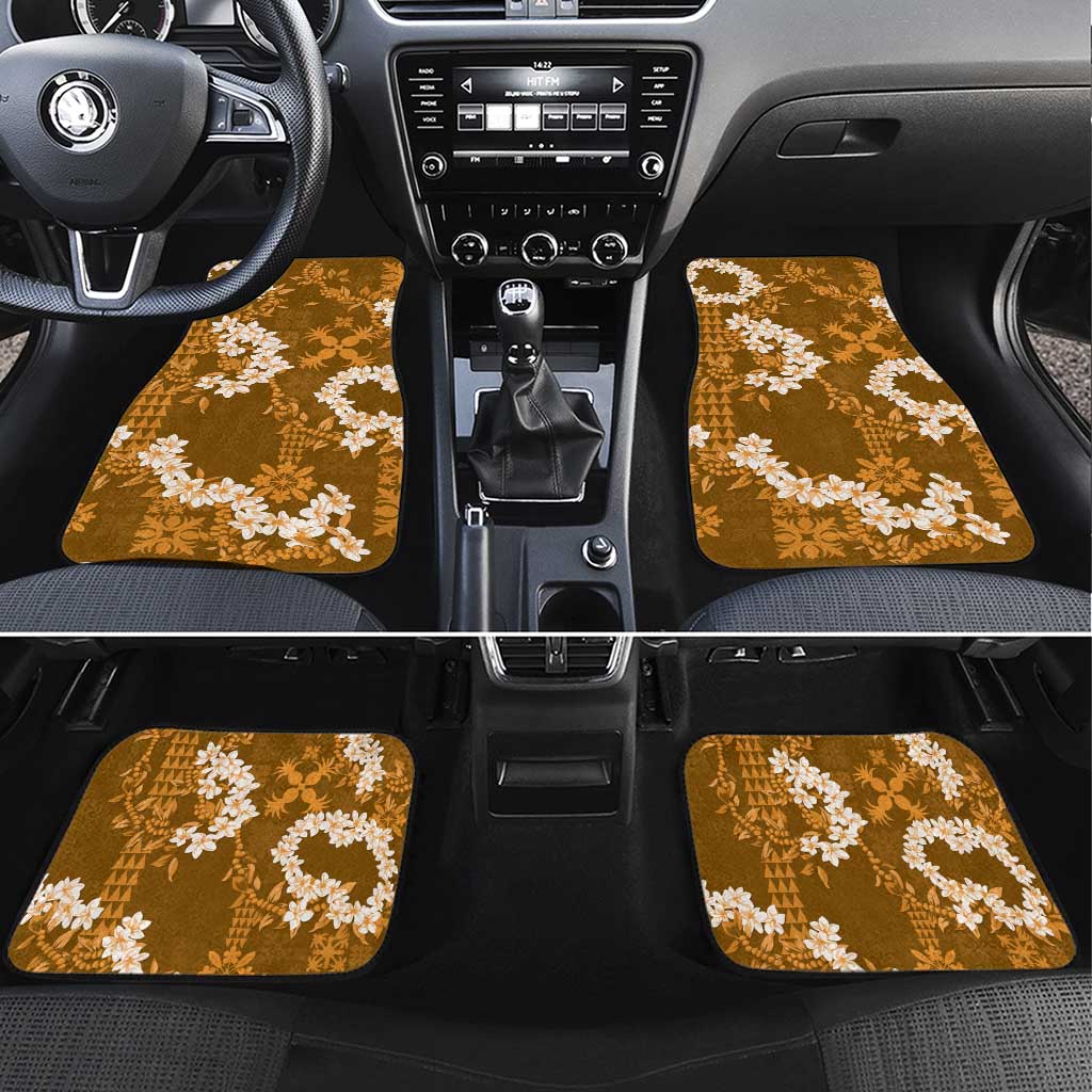 Mokihana Maile and Ilima Leis Car Mats Alani Hawaiian Tapa Quilt Pattern LT9 Set 4pcs Gold - Polynesian Pride