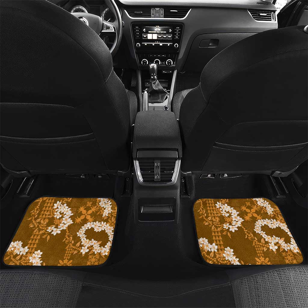Mokihana Maile and Ilima Leis Car Mats Alani Hawaiian Tapa Quilt Pattern LT9 Set 2pcs - Back Gold - Polynesian Pride