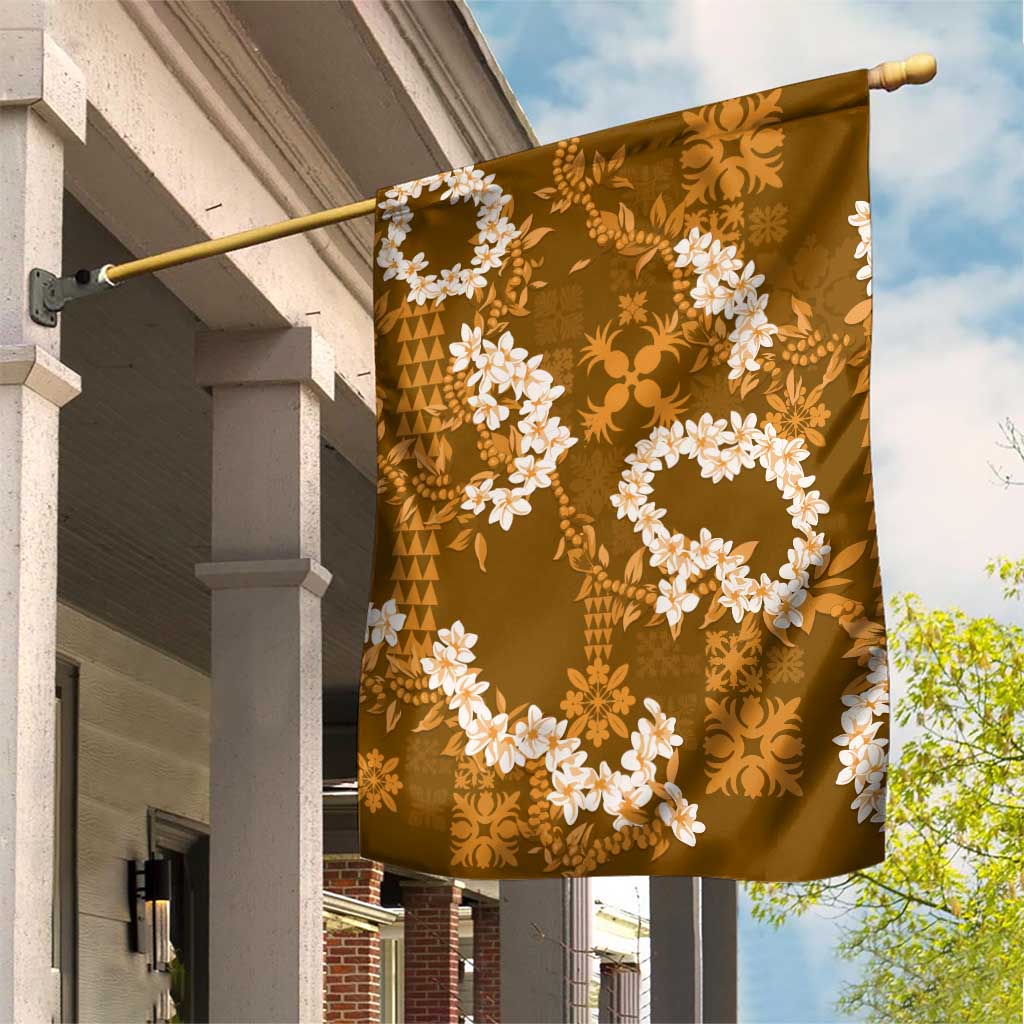 Mokihana Maile and Ilima Leis Garden Flag Alani Hawaiian Tapa Quilt Pattern LT9 House Flag Gold - Polynesian Pride