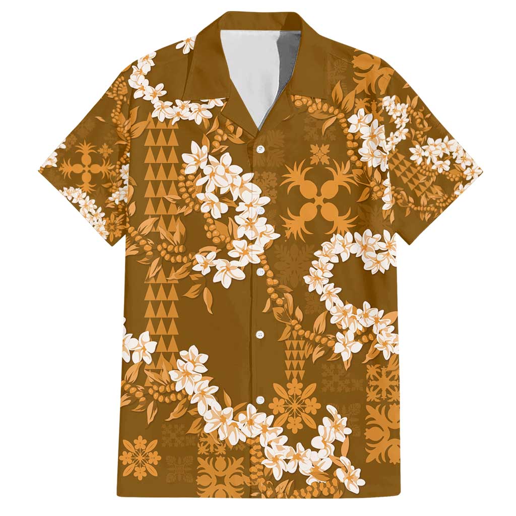 Mokihana Maile and Ilima Leis Hawaiian Shirt Alani Hawaiian Tapa Quilt Pattern LT9 Gold - Polynesian Pride