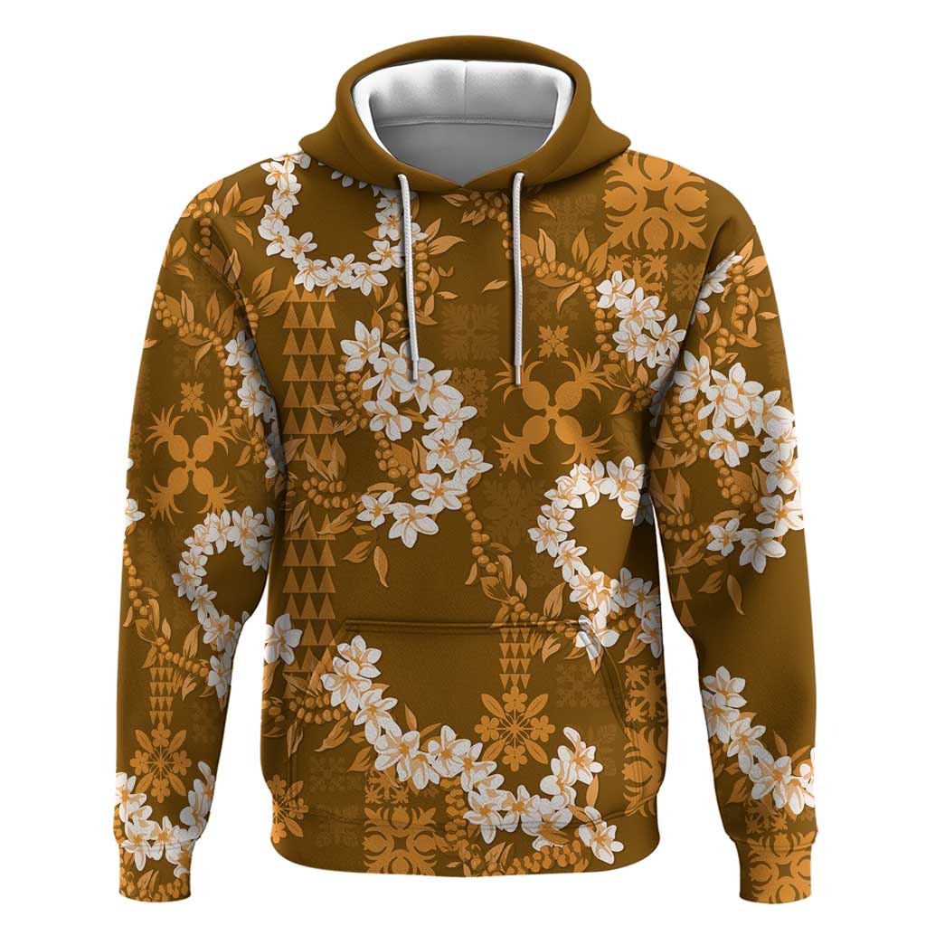 Mokihana Maile and Ilima Leis Hoodie Alani Hawaiian Tapa Quilt Pattern LT9 Pullover Hoodie Gold - Polynesian Pride