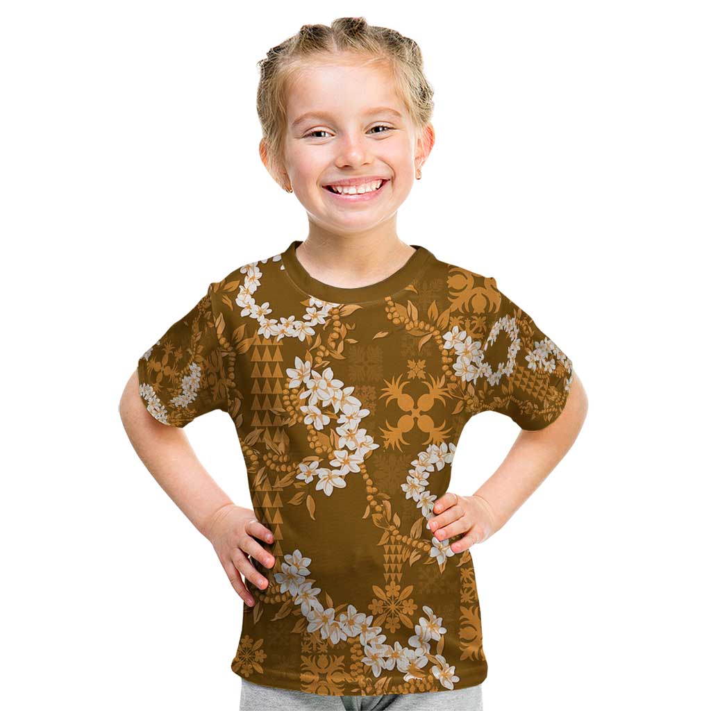 Mokihana Maile and Ilima Leis Kid T Shirt Alani Hawaiian Tapa Quilt Pattern LT9 Gold - Polynesian Pride