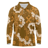 Mokihana Maile and Ilima Leis Long Sleeve Polo Shirt Alani Hawaiian Tapa Quilt Pattern LT9 Gold - Polynesian Pride
