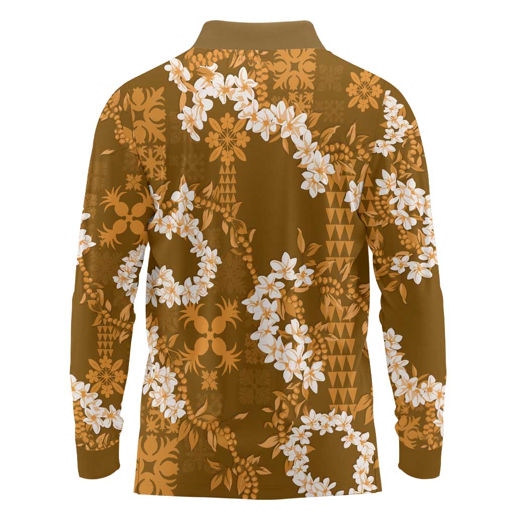 Mokihana Maile and Ilima Leis Long Sleeve Polo Shirt Alani Hawaiian Tapa Quilt Pattern LT9 - Polynesian Pride