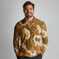 Mokihana Maile and Ilima Leis Long Sleeve Polo Shirt Alani Hawaiian Tapa Quilt Pattern LT9 - Polynesian Pride