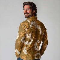 Mokihana Maile and Ilima Leis Long Sleeve Polo Shirt Alani Hawaiian Tapa Quilt Pattern LT9 - Polynesian Pride