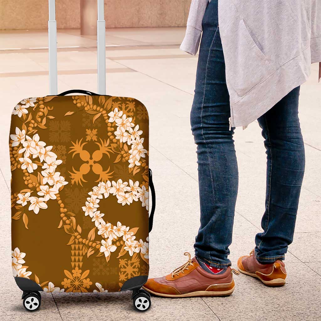 Mokihana Maile and Ilima Leis Luggage Cover Alani Hawaiian Tapa Quilt Pattern LT9 Gold - Polynesian Pride