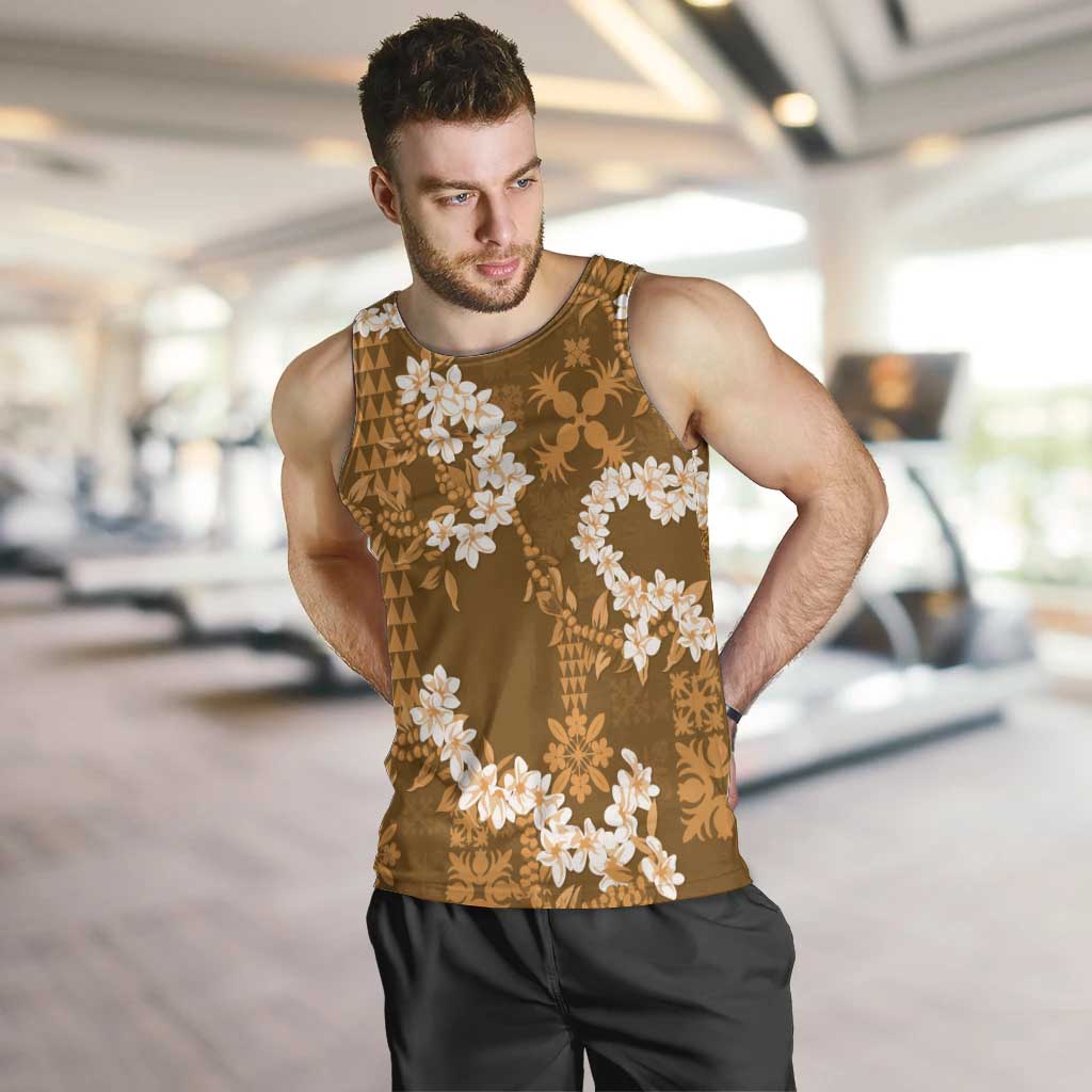 Mokihana Maile and Ilima Leis Men Tank Top Alani Hawaiian Tapa Quilt Pattern LT9 Gold - Polynesian Pride