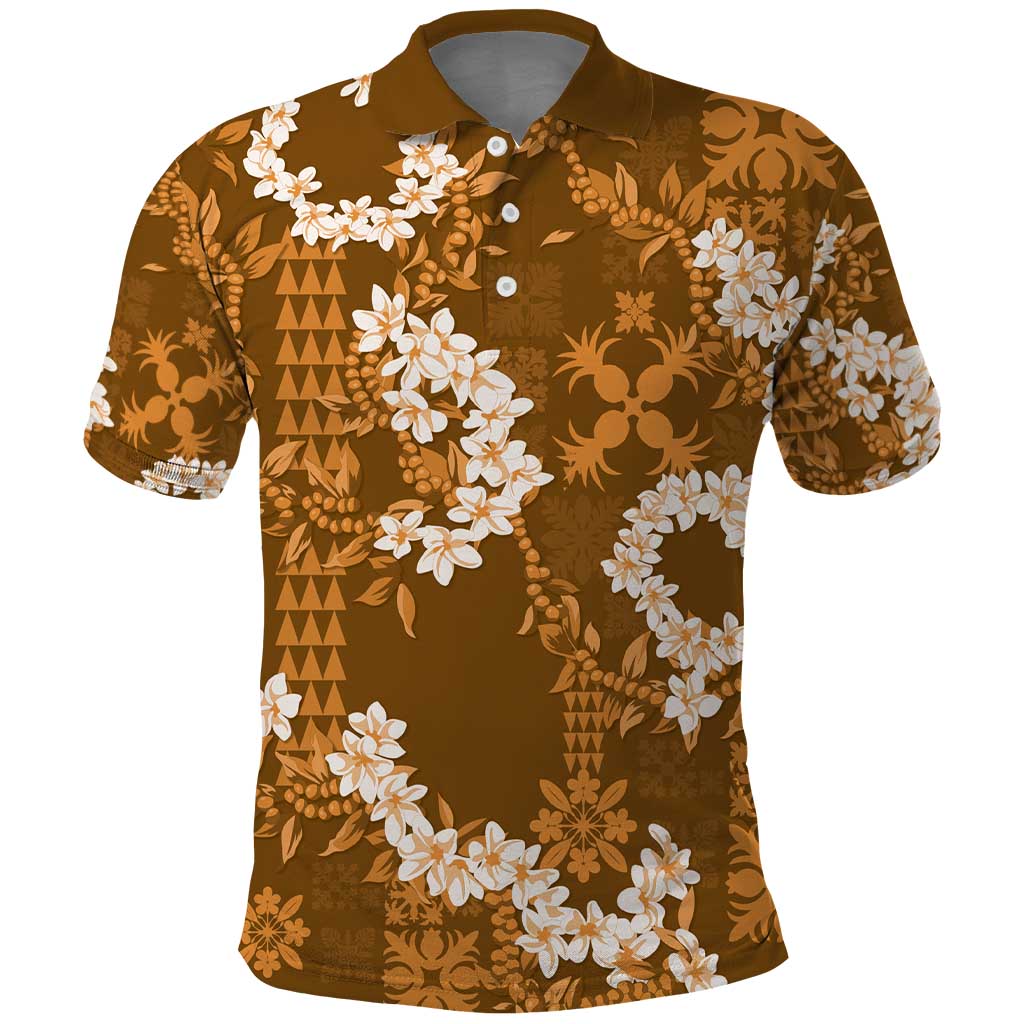 Mokihana Maile and Ilima Leis Polo Shirt Alani Hawaiian Tapa Quilt Pattern LT9 Gold - Polynesian Pride