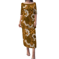 Mokihana Maile and Ilima Leis Puletasi Alani Hawaiian Tapa Quilt Pattern LT9 Long Dress Gold - Polynesian Pride