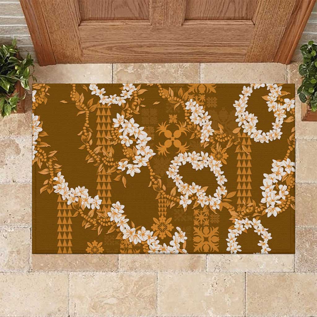 Mokihana Maile and Ilima Leis Rubber Doormat Alani Hawaiian Tapa Quilt Pattern LT9 Gold - Polynesian Pride