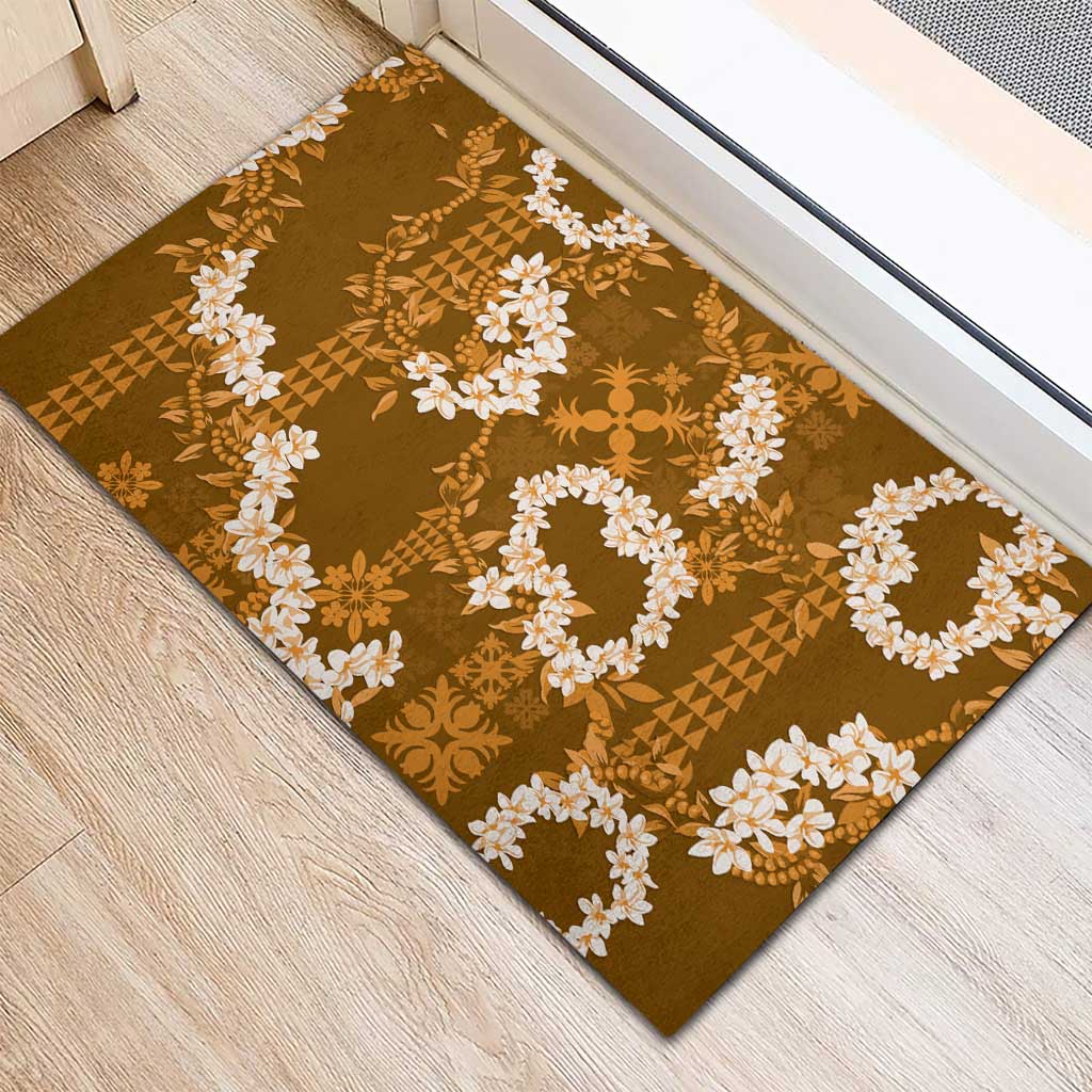 Mokihana Maile and Ilima Leis Rubber Doormat Alani Hawaiian Tapa Quilt Pattern LT9 - Polynesian Pride