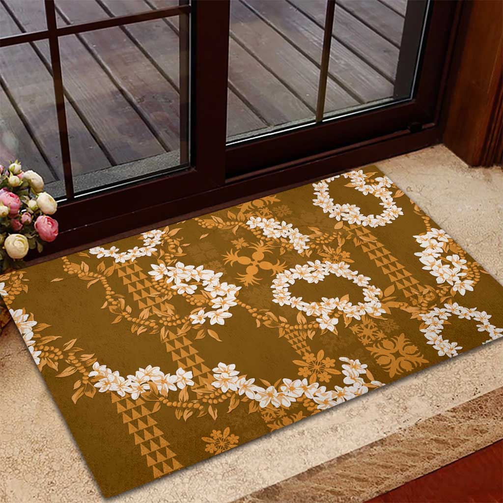 Mokihana Maile and Ilima Leis Rubber Doormat Alani Hawaiian Tapa Quilt Pattern LT9 - Polynesian Pride