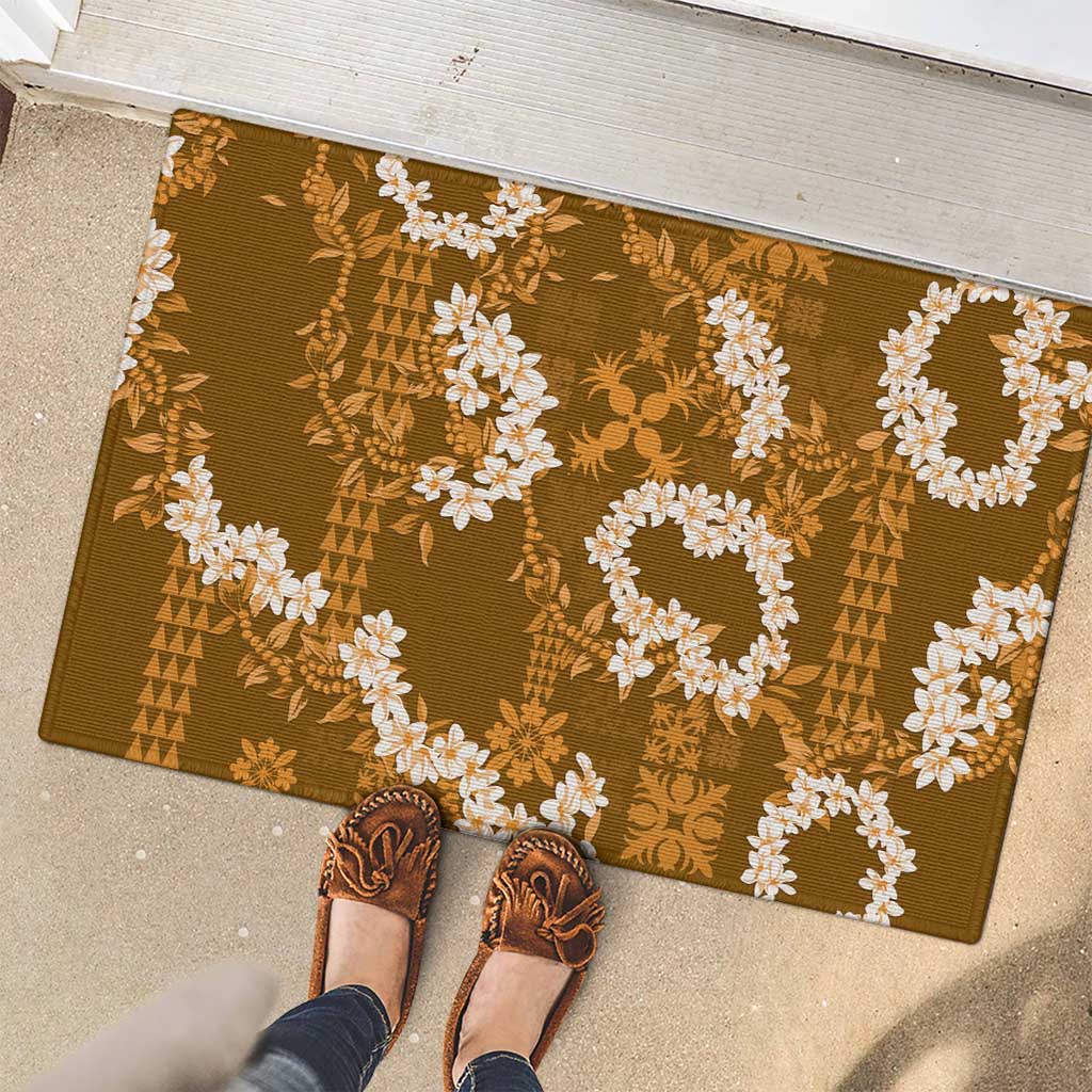 Mokihana Maile and Ilima Leis Rubber Doormat Alani Hawaiian Tapa Quilt Pattern LT9 - Polynesian Pride