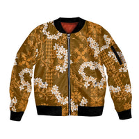 Mokihana Maile and Ilima Leis Sleeve Zip Bomber Jacket Alani Hawaiian Tapa Quilt Pattern LT9 Unisex Gold - Polynesian Pride
