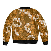 Mokihana Maile and Ilima Leis Sleeve Zip Bomber Jacket Alani Hawaiian Tapa Quilt Pattern LT9 - Polynesian Pride