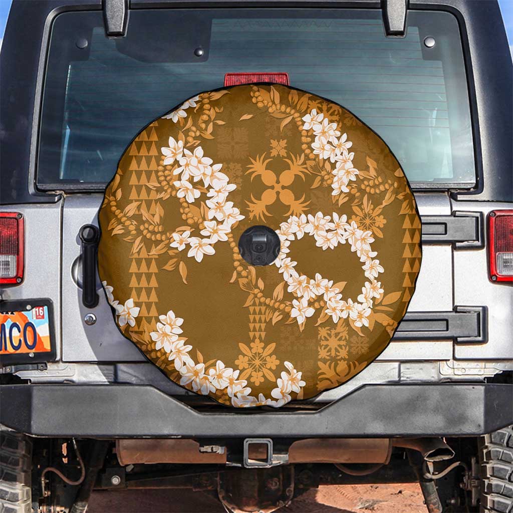 Mokihana Maile and Ilima Leis Spare Tire Cover Alani Hawaiian Tapa Quilt Pattern LT9 Gold - Polynesian Pride